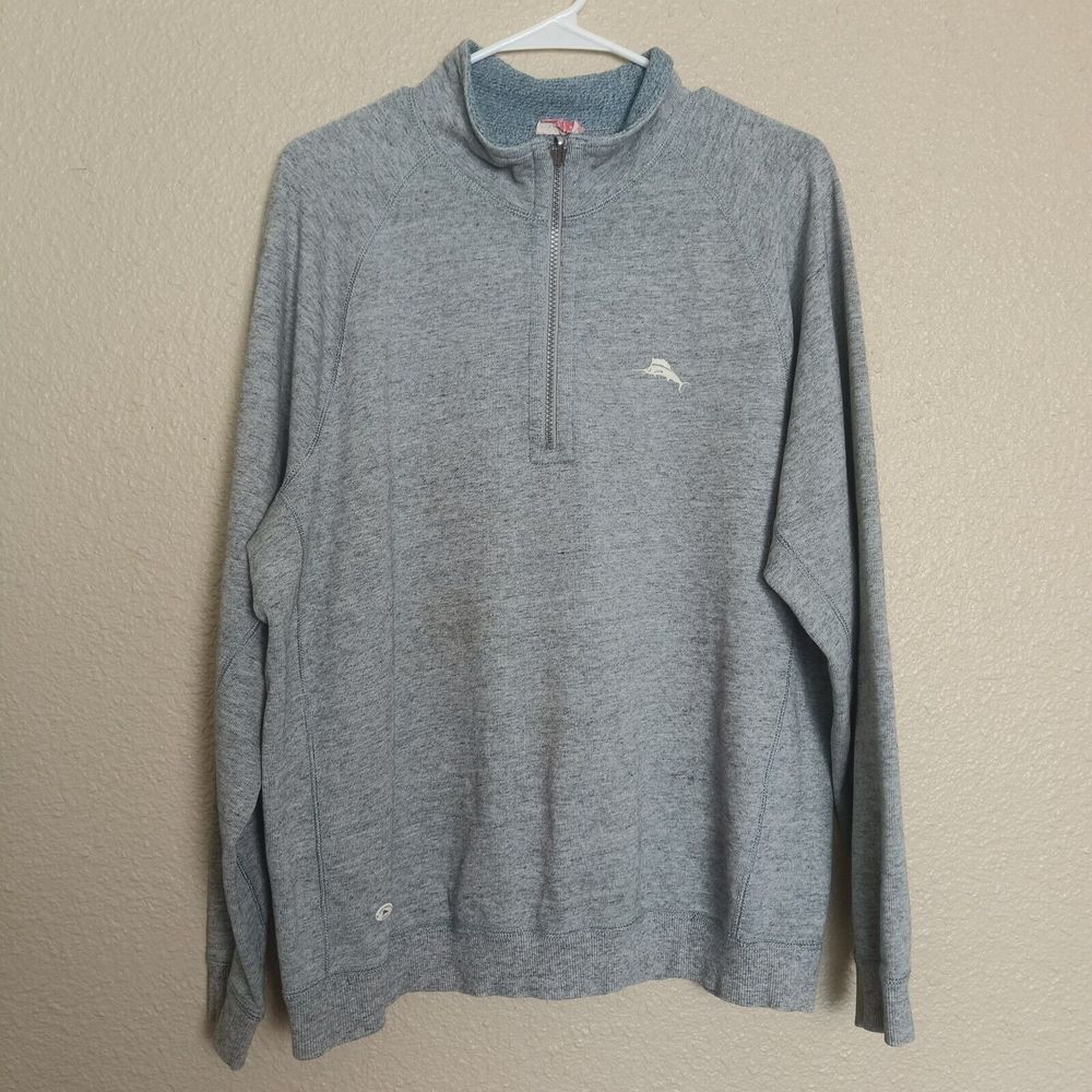 Tommy Bahama Relax Sweater for men size L with 1/4 zipper Gray Reversible light‎